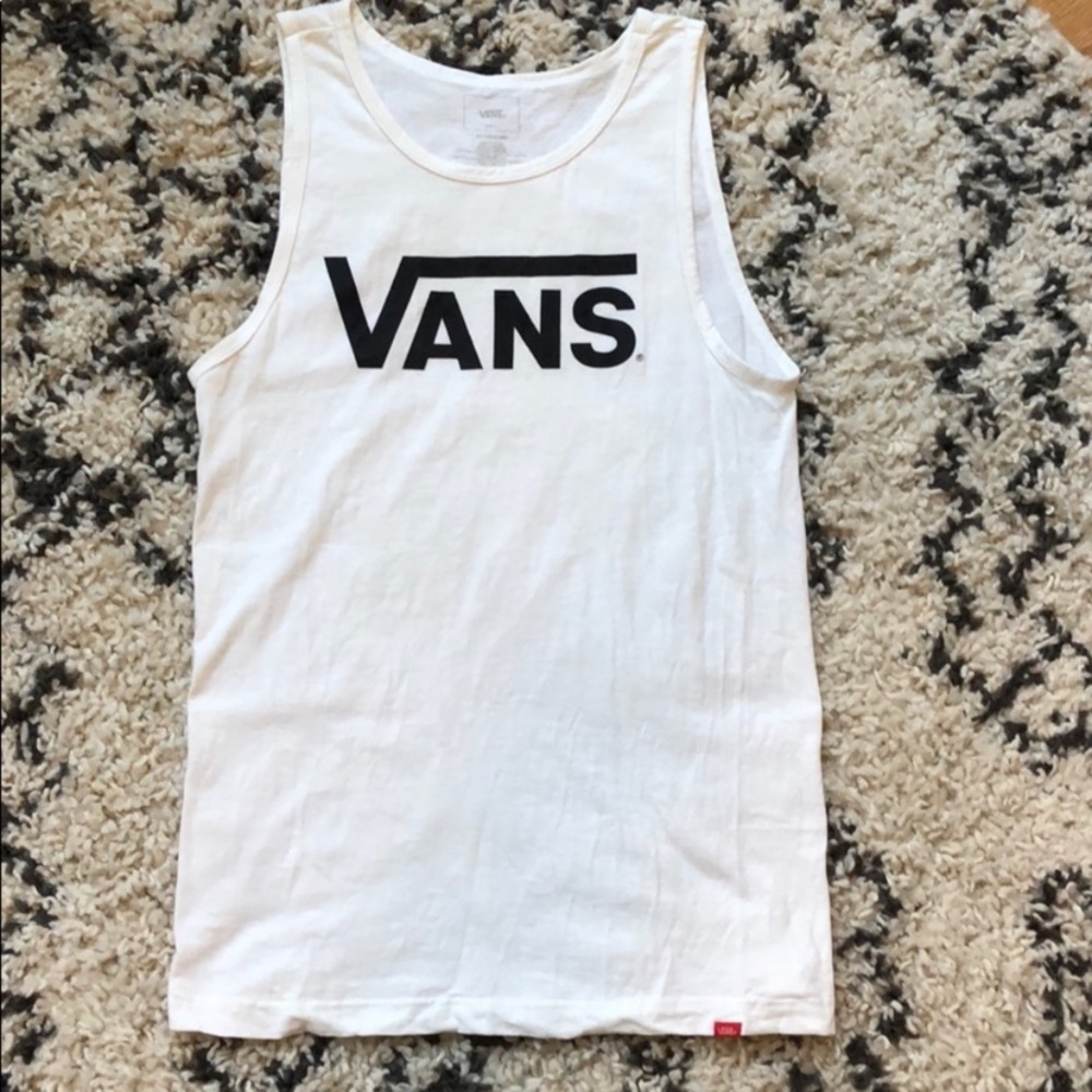 Vans Classic White Tank w blck lettering - mens sm